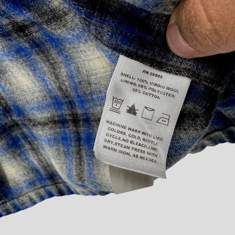 Pendleton Board Shirt Men Medium Blue Grey Plaid 100% Virgin Lace Wool Button Up - Picture 7 of 9